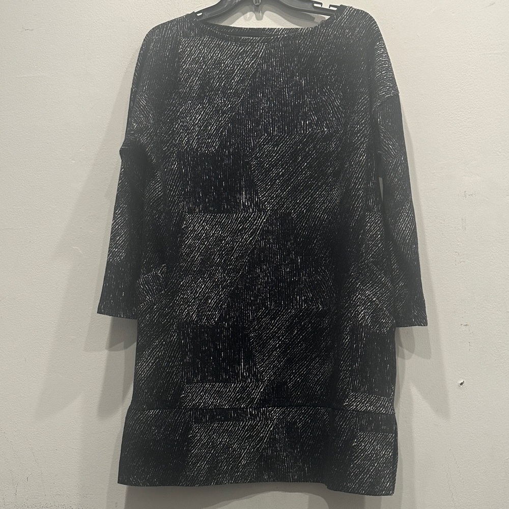 Marla Wynne tunic sheath dress pockets 3/4 sleeves black white small oversized